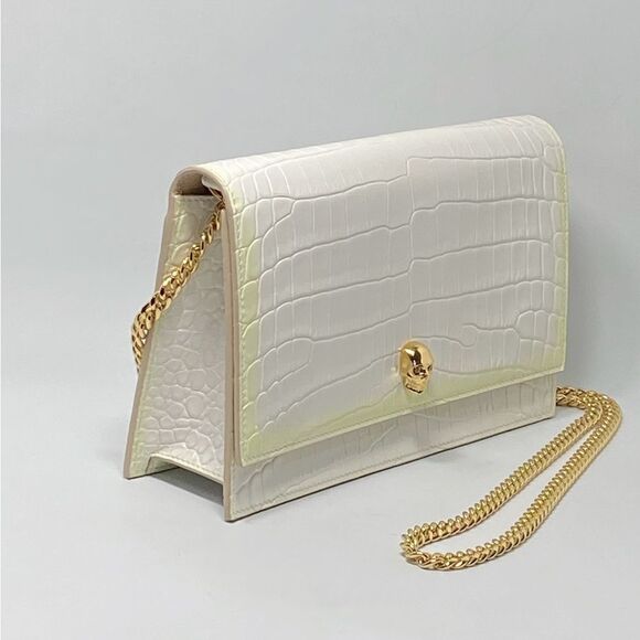 Alexander McQueen Small Skull Croc-Embossed Shoulder Bag - Picture 2 of 12